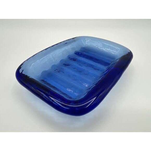 Fire and Light Recycled Glass Soap Dish Trinket Dish Cobalt Blue - Picture 5 of 11